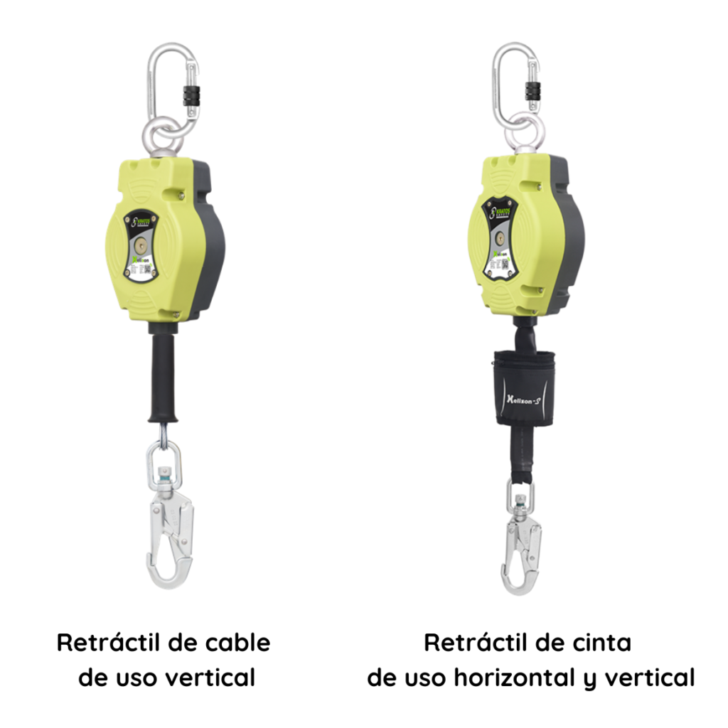 dos retráctiles anticaídas de cable y de cinta